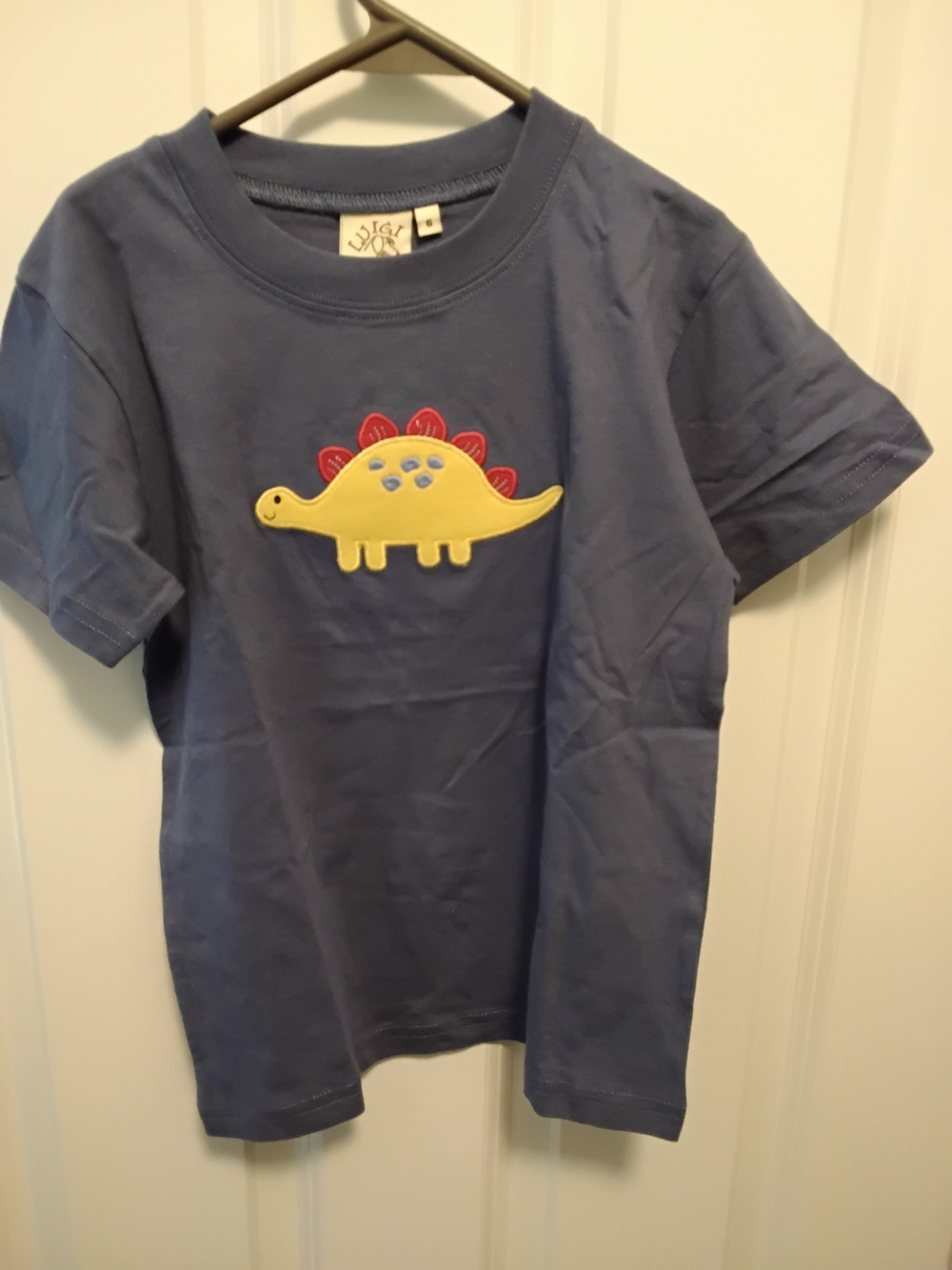 Blue Short-Sleeve Kids Tee with Yellow Dinosaur Applique - Unbranded
